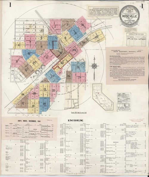 Roseville California 1944 - Fire Insurance Index - Old Map Reprint