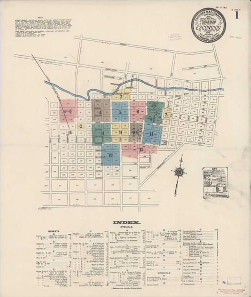 San Diego - Escondido California 1911 - Fire Insurance Index - Old Map Reprint