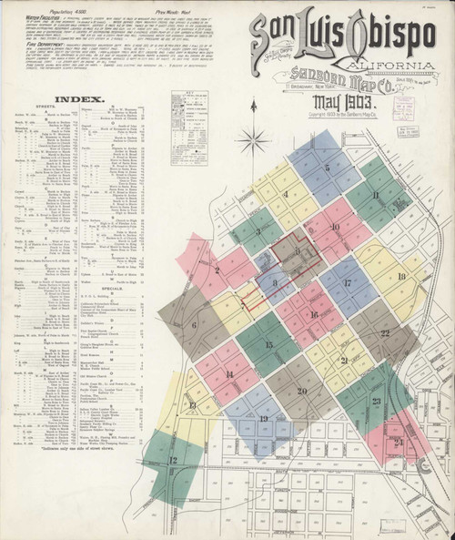 San Luis Obispo California 1903 - Fire Insurance Index - Old Map Reprint