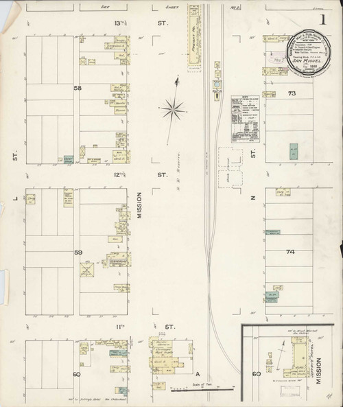 San Miguel California 1888 - Fire Insurance Index - Old Map Reprint