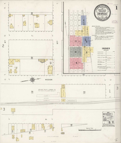 San Miguel California 1910 - Fire Insurance Index - Old Map Reprint