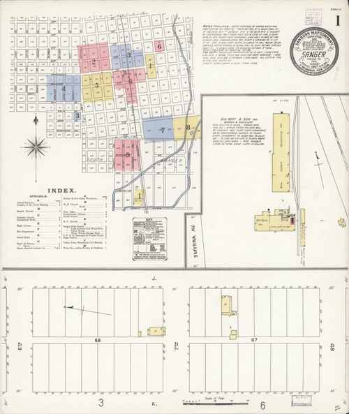 Sanger California 1907 - Fire Insurance Index - Old Map Reprint