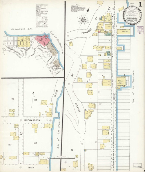 Sausalito California 1901 - Fire Insurance Index - Old Map Reprint