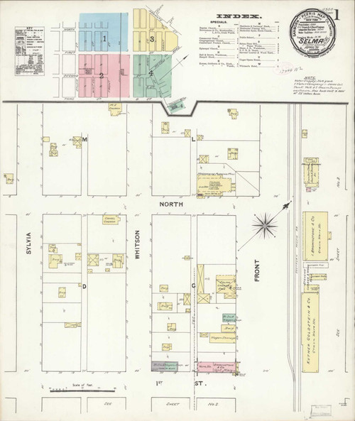 Selma California 1891 - Fire Insurance Index - Old Map Reprint
