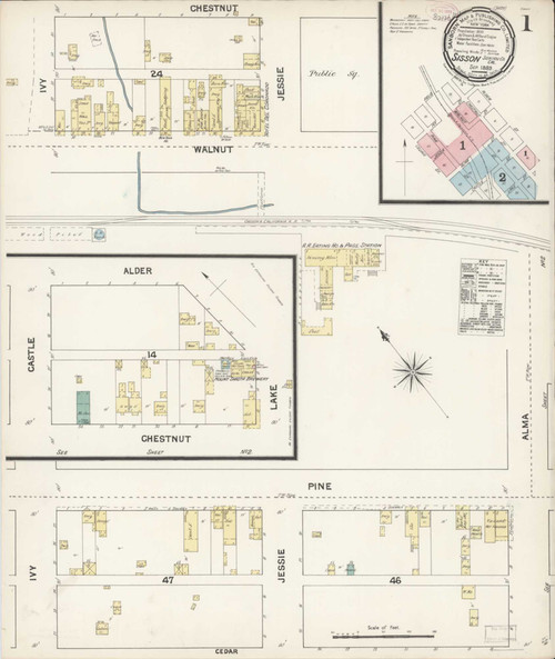 Sisson California 1889 - Fire Insurance Index - Old Map Reprint