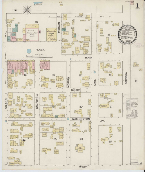 Suisun California 1888 - Fire Insurance Index - Old Map Reprint