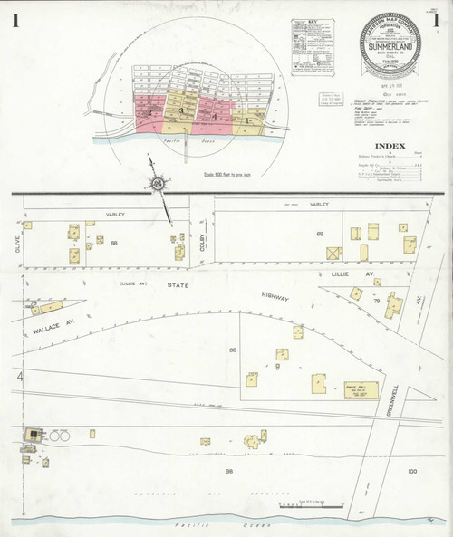 Summerland California 1930 - Fire Insurance Index - Old Map Reprint