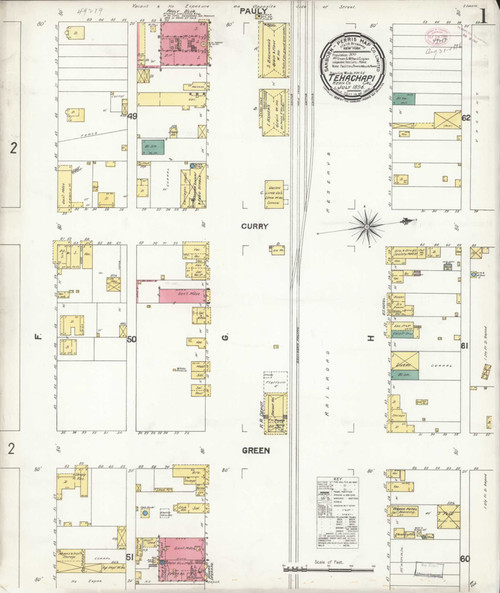 Tehachapi California 1896 - Fire Insurance Index - Old Map Reprint