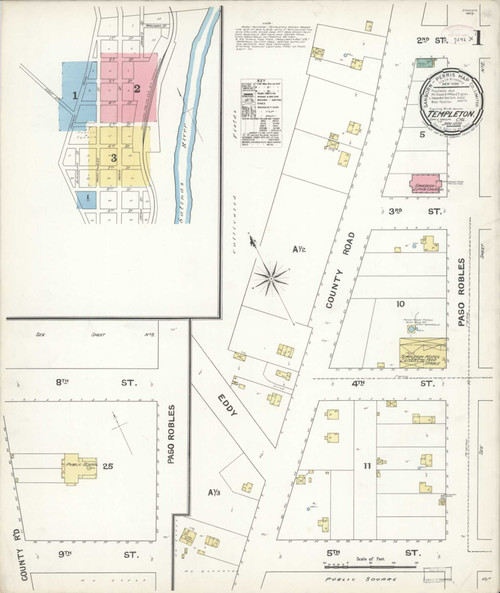 Templeton California 1892 - Fire Insurance Index - Old Map Reprint