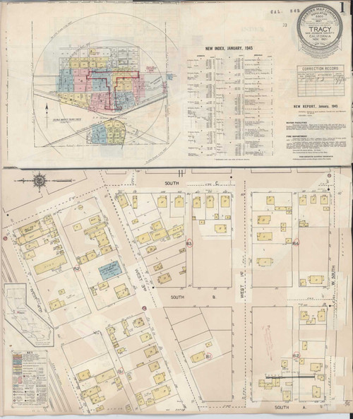 Tracy California 1945 - Fire Insurance Index - Old Map Reprint