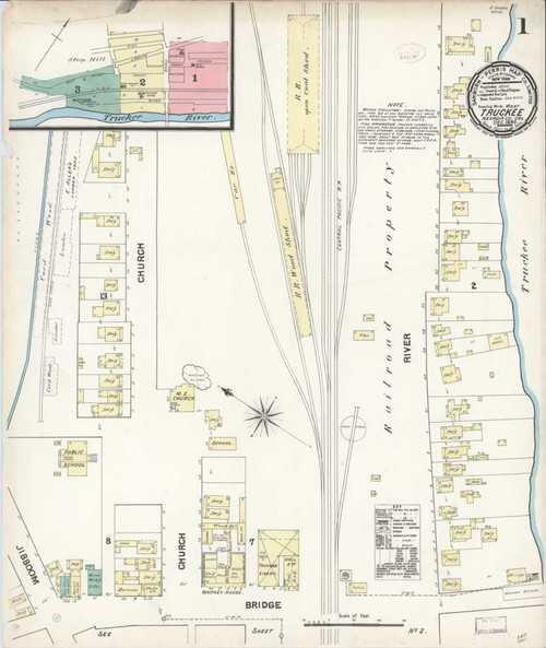 Truckee California 1890 - Fire Insurance Index - Old Map Reprint