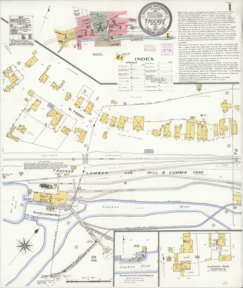 Truckee California 1907 - Fire Insurance Index - Old Map Reprint