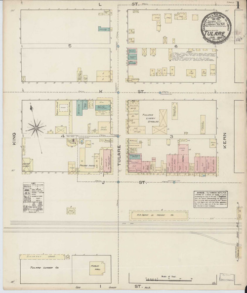 Tulare California 1885 - Fire Insurance Index - Old Map Reprint