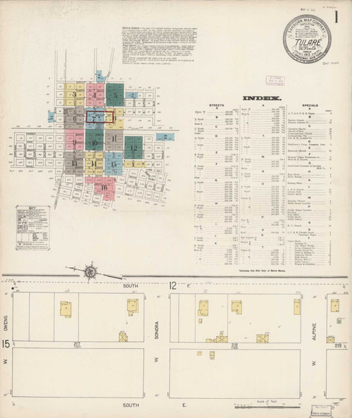 Tulare California 1913 - Fire Insurance Index - Old Map Reprint