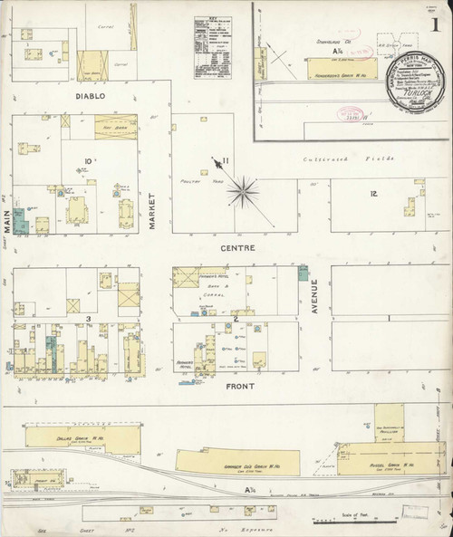 Turlock California 1891 - Fire Insurance Index - Old Map Reprint