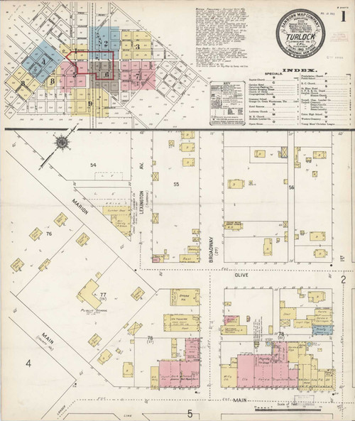 Turlock California 1910 - Fire Insurance Index - Old Map Reprint
