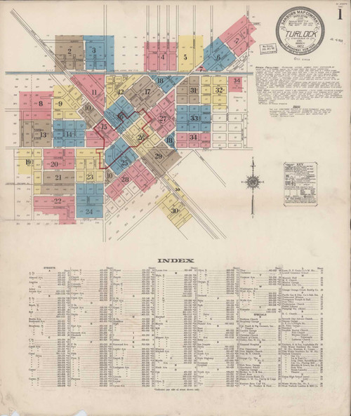 Turlock California 1922 - Fire Insurance Index - Old Map Reprint
