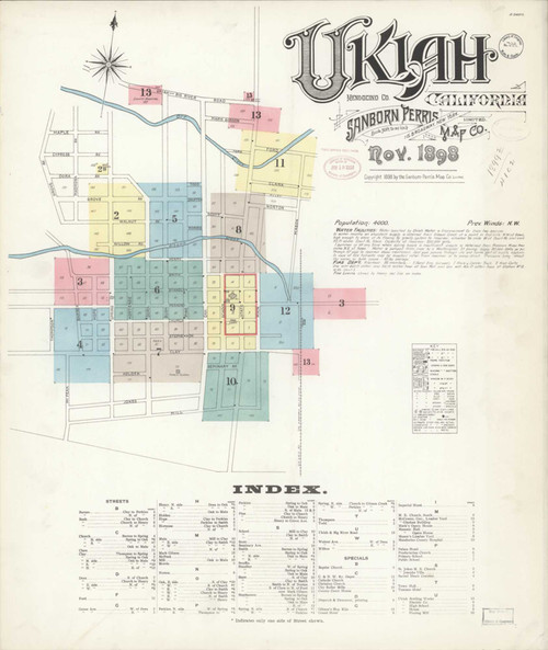 Ukiah California 1898 - Fire Insurance Index - Old Map Reprint