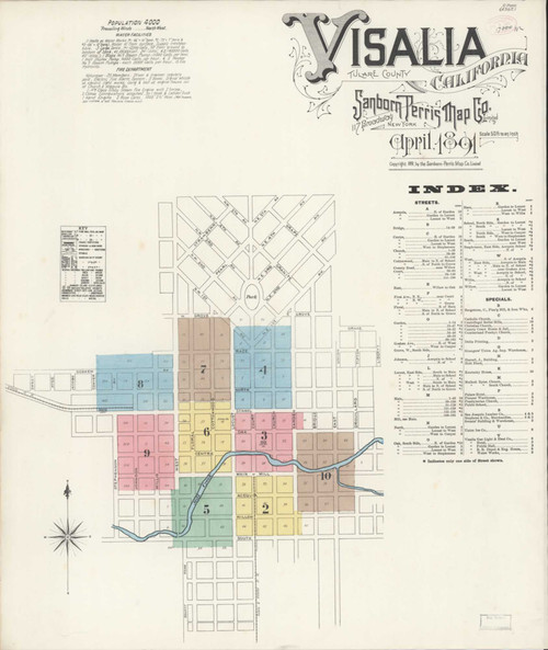 Visalia California 1891 - Fire Insurance Index - Old Map Reprint