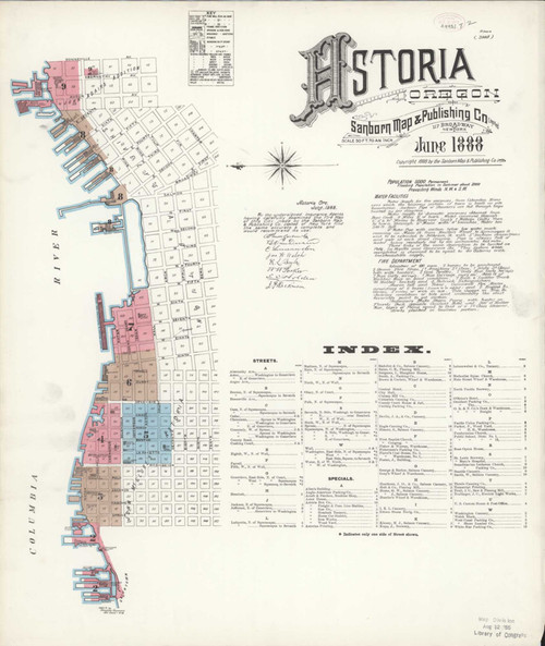 Astoria Oregon 1888 - Fire Insurance Index - Old Map Reprint