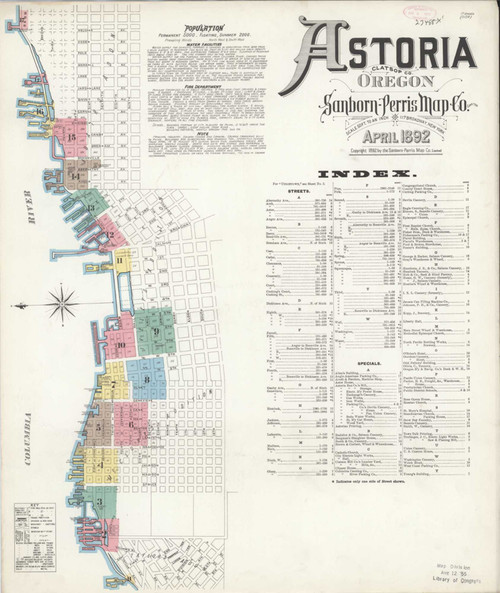 Astoria Oregon 1892 - Fire Insurance Index - Old Map Reprint
