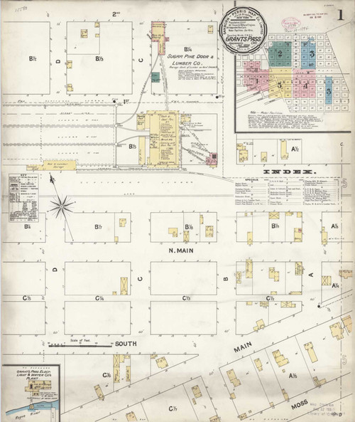 Grants Pass Oregon 1894 - Fire Insurance Index - Old Map Reprint