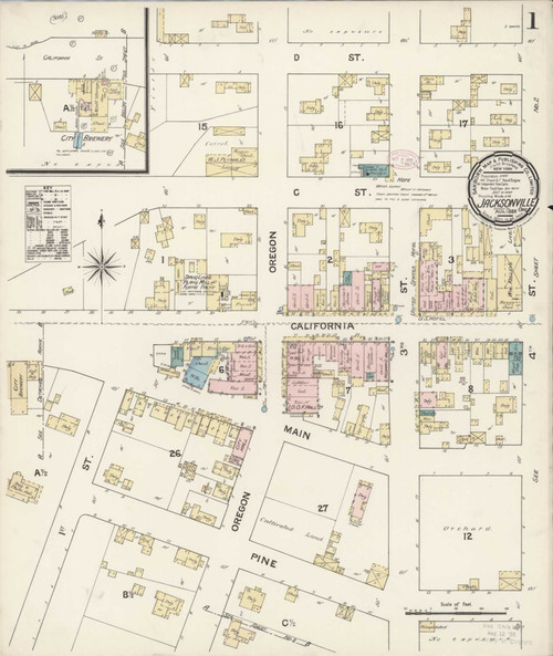 Jacksonville Oregon 1888 - Fire Insurance Index - Old Map Reprint