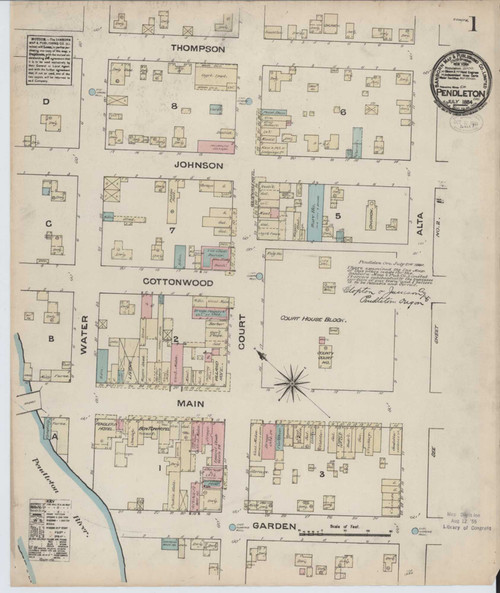 Pendleton Oregon 1884 - Fire Insurance Index - Old Map Reprint