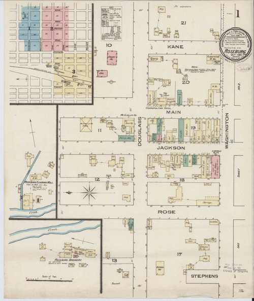 Roseburg Oregon 1885 - Fire Insurance Index - Old Map Reprint