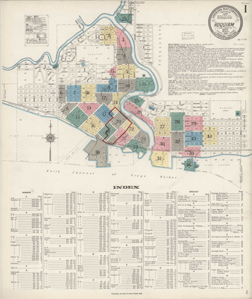 Hoquiam Washington 1916 - Fire Insurance Index - Old Map Reprint