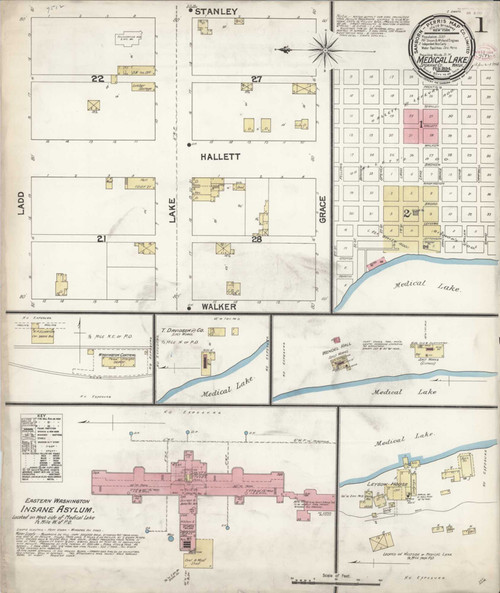 Medical Lake Washington 1894 - Fire Insurance Index - Old Map Reprint