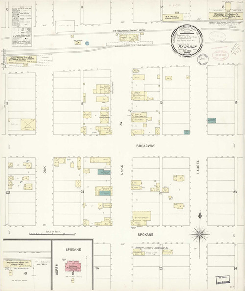 Reardan Washington 1898 - Fire Insurance Index - Old Map Reprint