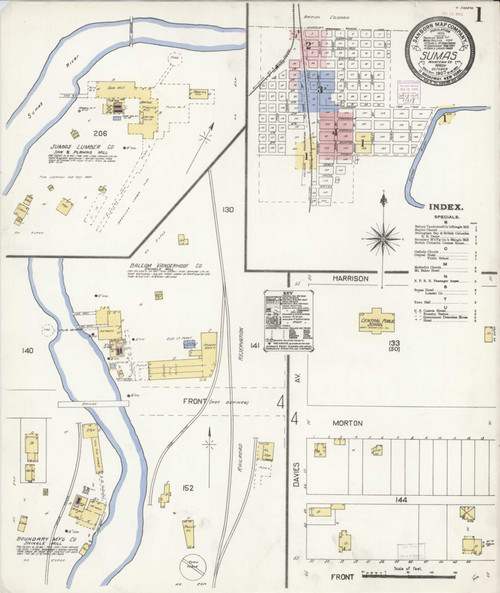 Sumas Washington 1907 - Fire Insurance Index - Old Map Reprint