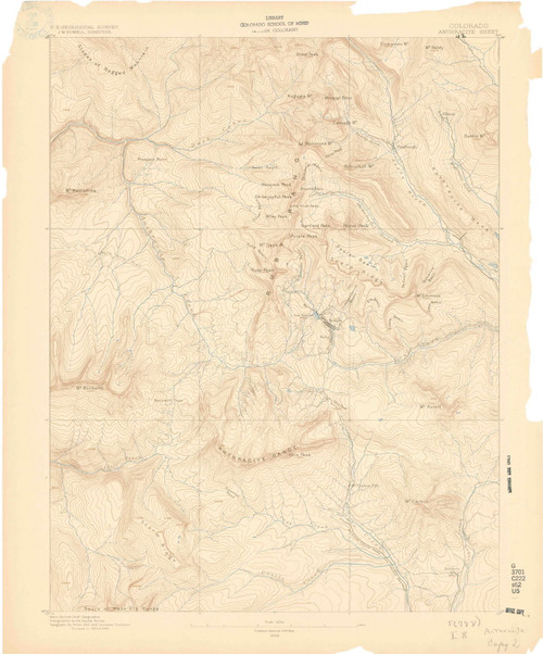 Anthracite, Colorado 1889 (1889) USGS Old Topo Map Reprint 15x15 CO Quad 402303