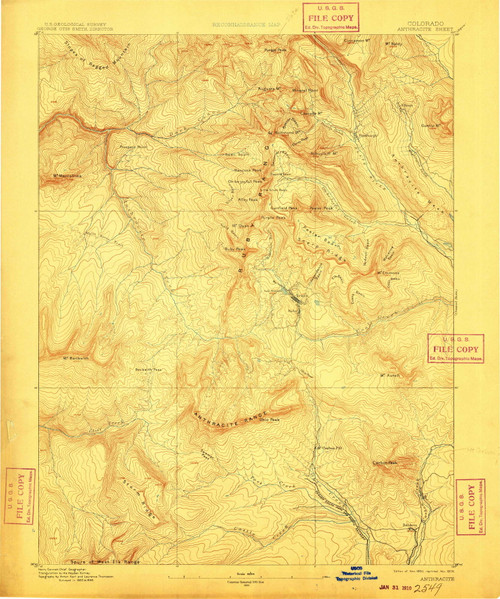 Anthracite, Colorado 1893 (1909) USGS Old Topo Map Reprint 15x15 CO Quad 232121