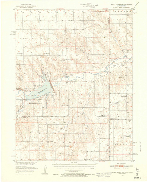 Bonny Reservoir, Colorado 1950 (1952) USGS Old Topo Map Reprint 15x15 CO Quad 402329