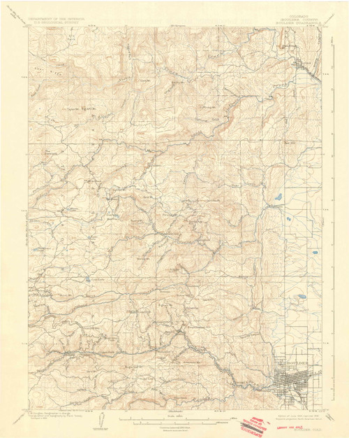 Boulder, Colorado 1904 (1936) USGS Old Topo Map Reprint 15x15 CO Quad 402336