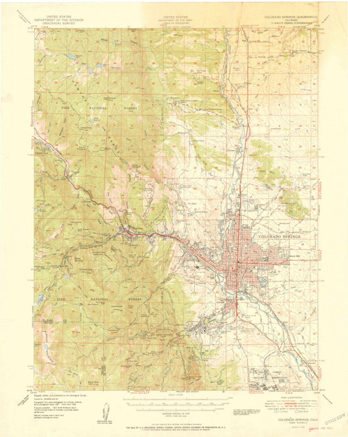 Colorado Springs, Colorado 1951 (1951) USGS Old Topo Map Reprint 15x15 CO Quad 402256
