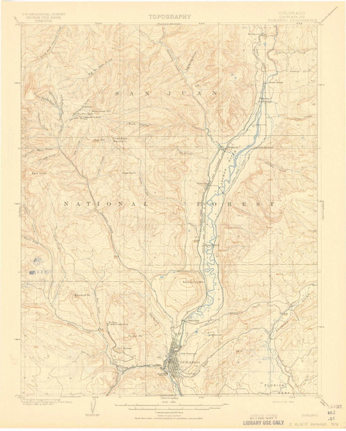 Durango, Colorado 1908 (1908) USGS Old Topo Map Reprint 15x15 CO Quad 402866