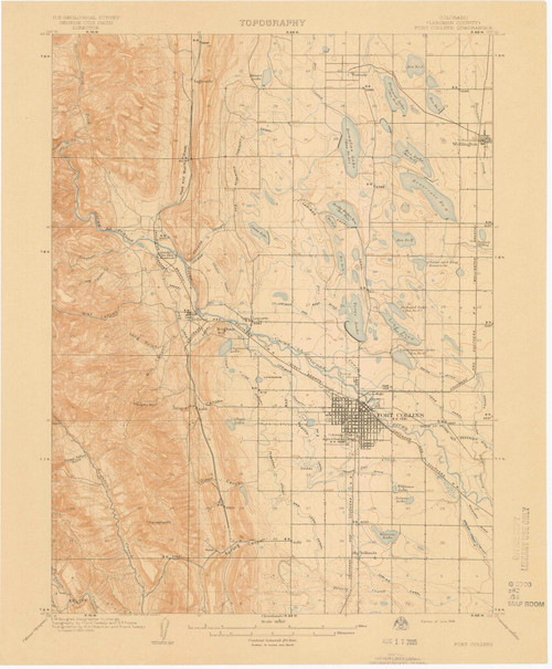 Fort Collins, Colorado 1908 (1908) USGS Old Topo Map Reprint 15x15 CO Quad 402909