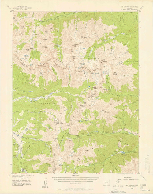 Mount Harvard, Colorado 1955 (1958) USGS Old Topo Map Reprint 15x15 CO Quad 402737
