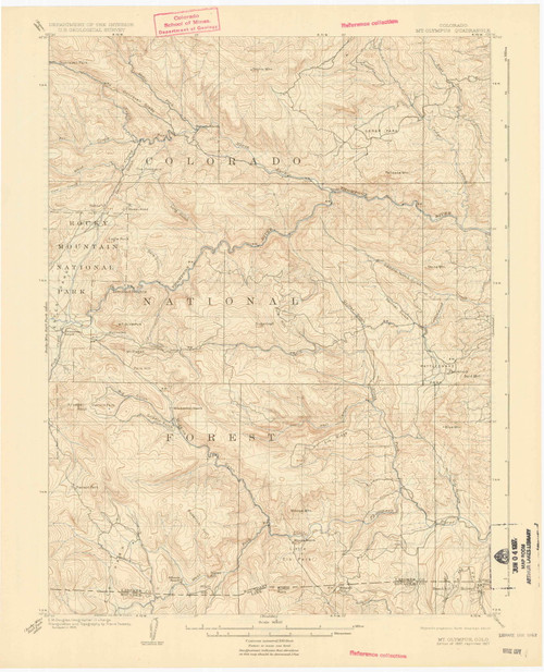 Mount Olympus, Colorado 1907 (1927) USGS Old Topo Map Reprint 15x15 CO Quad 402748