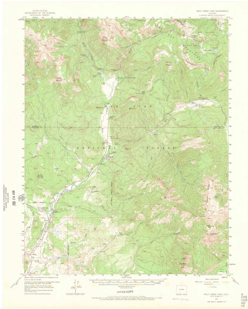 Wolf Creek Pass, Colorado 1957 (1966) USGS Old Topo Map Reprint 15x15 CO Quad 402583