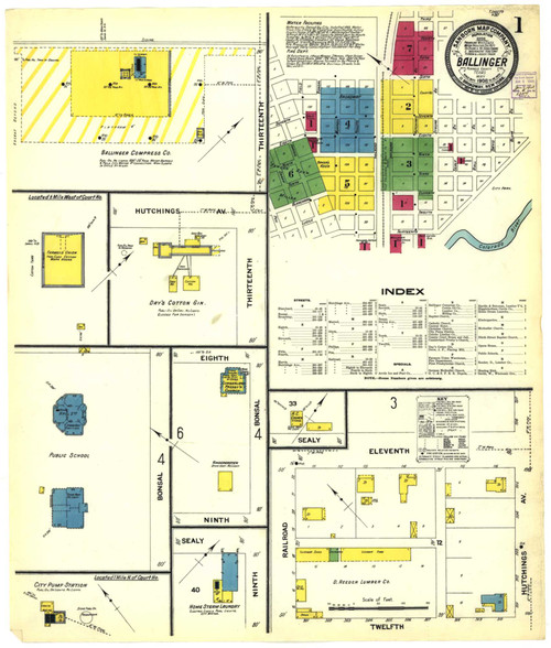 Ballinger Texas 1908 - Fire Insurance Index - Old Map Reprint