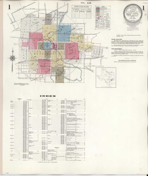 Bay City Texas 1947 - Fire Insurance Index - Old Map Reprint