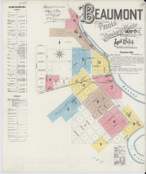Beaumont Texas 1894 - Fire Insurance Index - Old Map Reprint