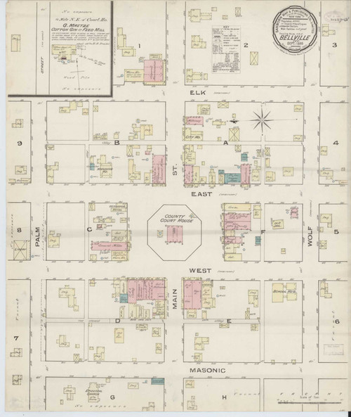 Bellville Texas 1885 - Fire Insurance Index - Old Map Reprint