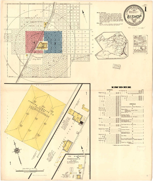 Bishop Texas 1922 - Fire Insurance Index - Old Map Reprint