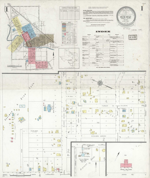 Boerne Texas 1937 - Fire Insurance Index - Old Map Reprint