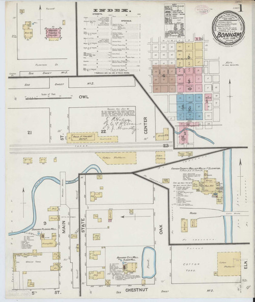 Bonham Texas 1888 - Fire Insurance Index - Old Map Reprint